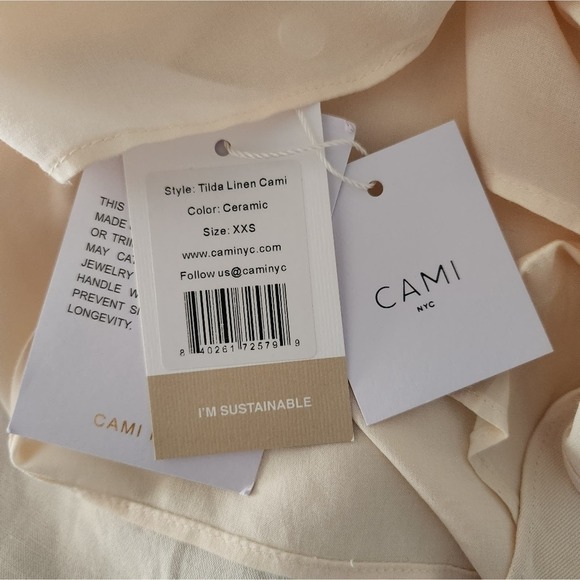 Cami NYC Tilda Linen Cami in  Ceramic Cream Size XXS One Shoulder Beaded NWT - Picture 10 of 13